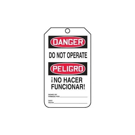 Accuform Safety Tags, DANGER DO NOT OPERATE, 5.75in x 3.25in, PF-Cardstock, 25PK MSPT504CTP